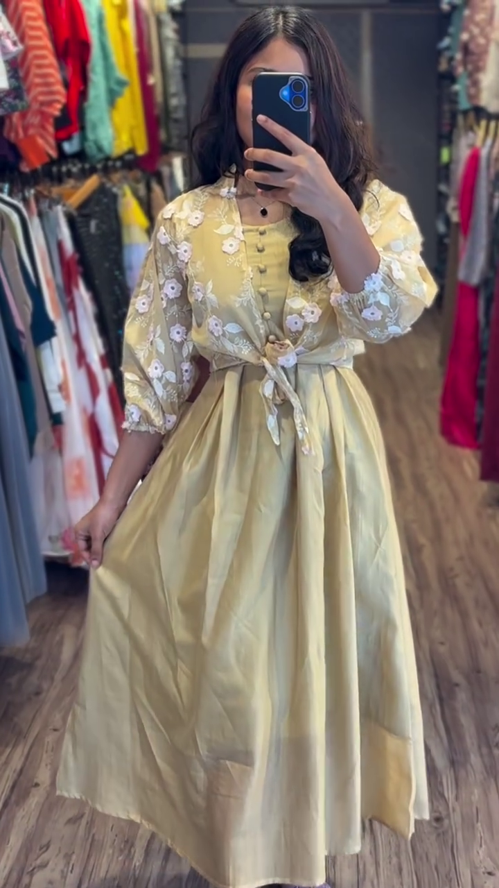 🌸 Elegant Floral Tie-Up Dress with Embroidered Shrug 🌸