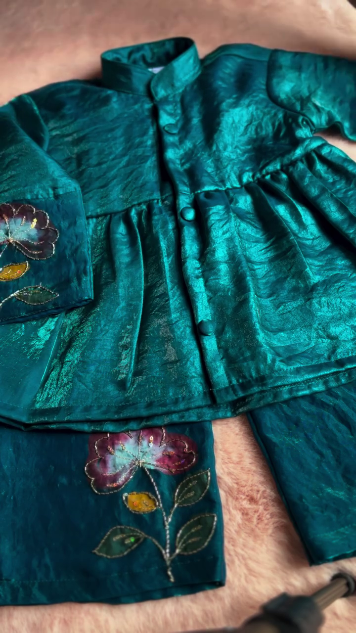 Royal Teal Embroidered Silk Kurta – Timeless Ethnic Grace For Girl