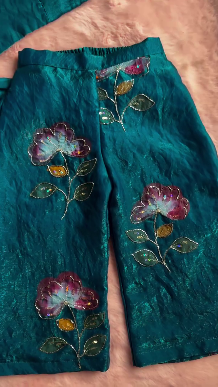 Royal Teal Embroidered Silk Kurta – Timeless Ethnic Grace For Girl