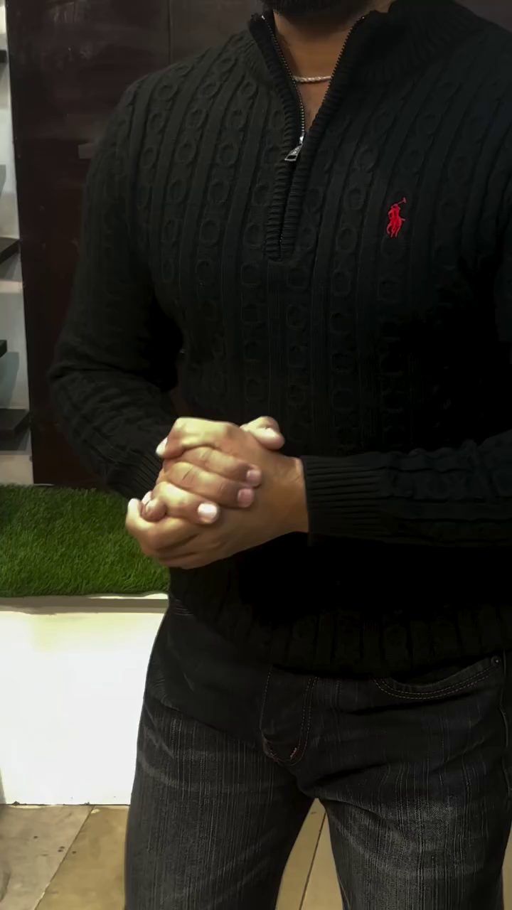 🌿 Classic Olive Cable-Knit Half-Zip Sweater – Premium Winter Essential