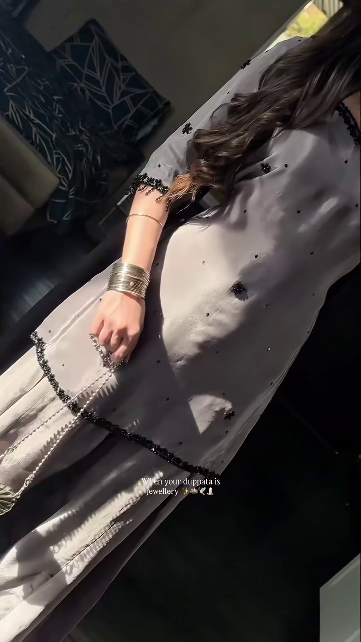 🖤 Silver Mist Elegance Embroidered Kurti & Palazzo Set – Where Grace Meets Glamour