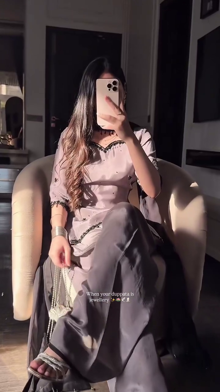 🖤 Silver Mist Elegance Embroidered Kurti & Palazzo Set – Where Grace Meets Glamour