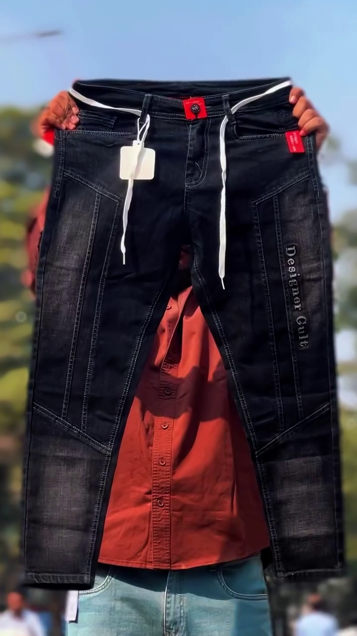 Black Designer Panel Jeans with Modern Stitch Detailing