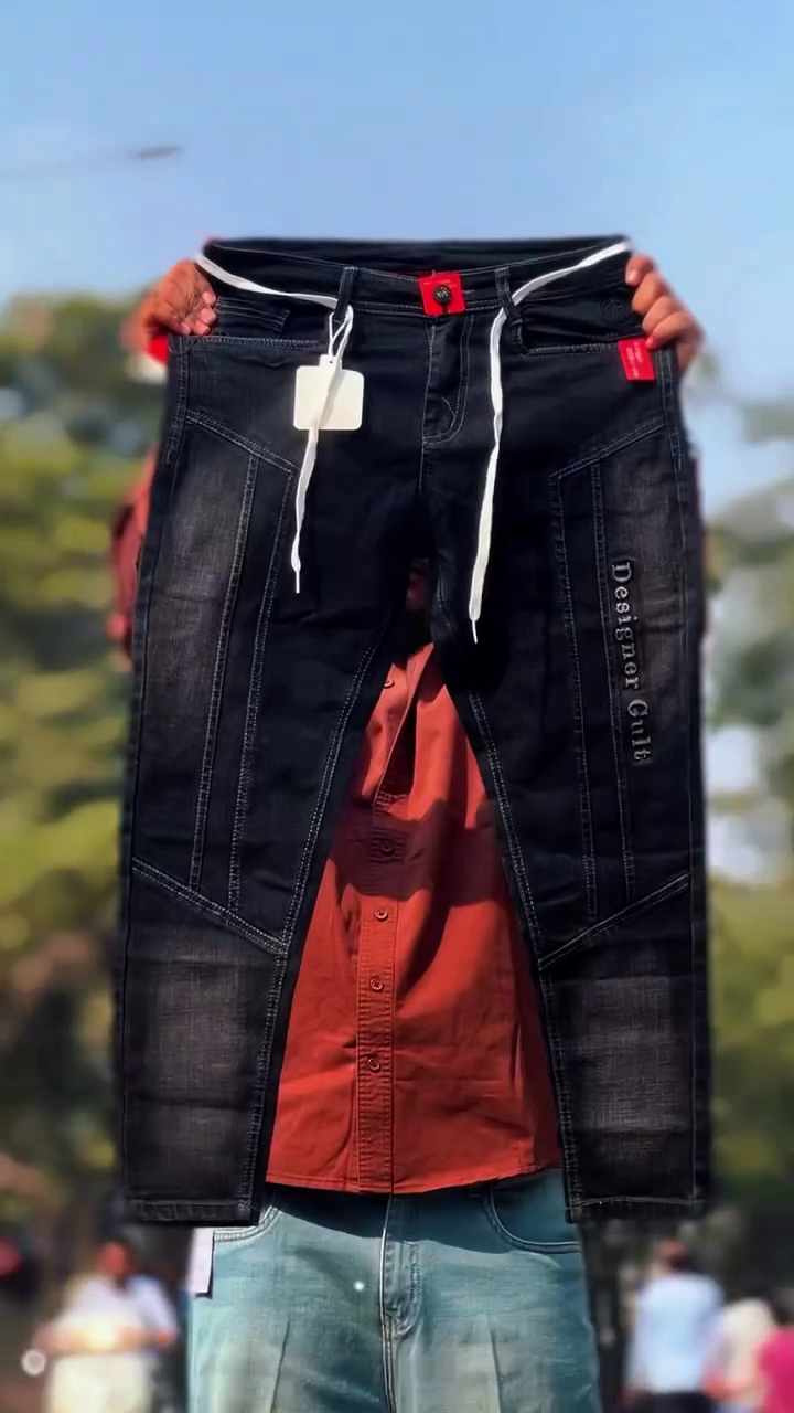 Black Designer Panel Jeans with Modern Stitch Detailing