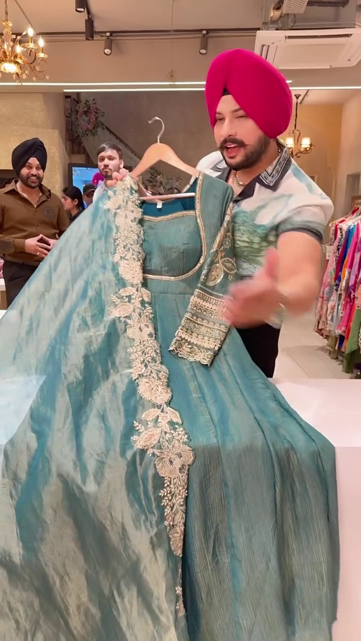 Elegant Teal Embroidered Anarkali Dress with Intricate Floral Work