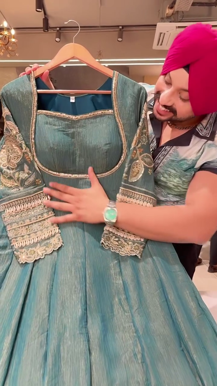 Elegant Teal Embroidered Anarkali Dress with Intricate Floral Work