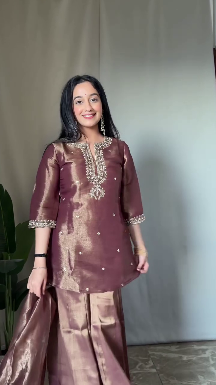 Mauve Silk Ensemble with Timeless Festive Charm