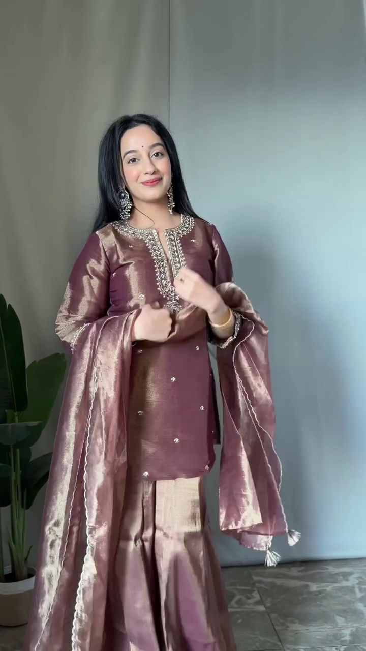 Mauve Silk Ensemble with Timeless Festive Charm