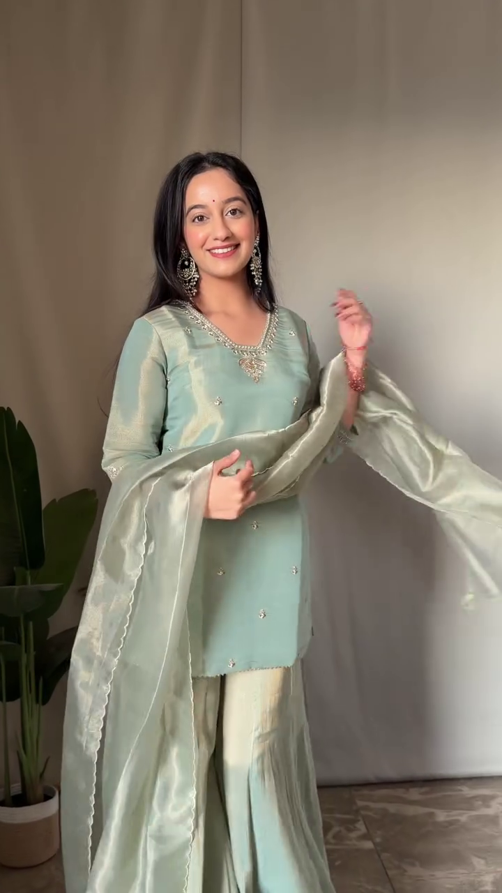 Mauve Silk Ensemble with Timeless Festive Charm