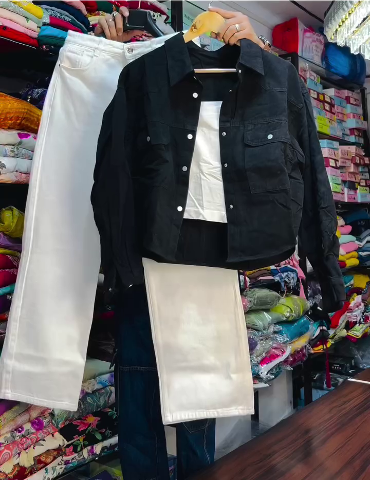 Sage Green Shirt with White Wide-Leg Pants