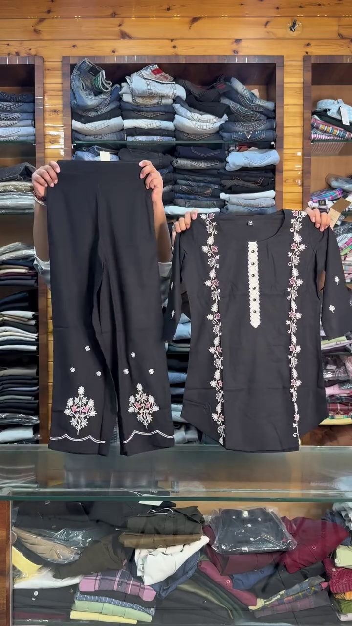 Black Embroidered Kurti with Matching Pants
