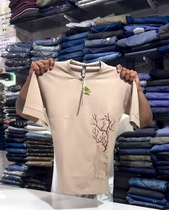 Elegant Stag Embroidered T-Shirt