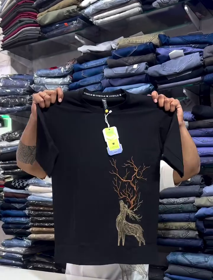 Elegant Stag Embroidered T-Shirt
