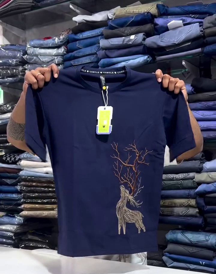 Elegant Stag Embroidered T-Shirt