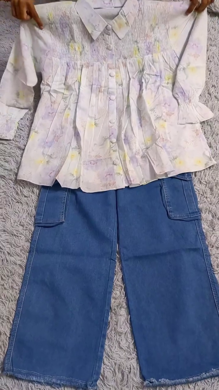 Soft Bloom Peplum Top with Relaxed Wide-