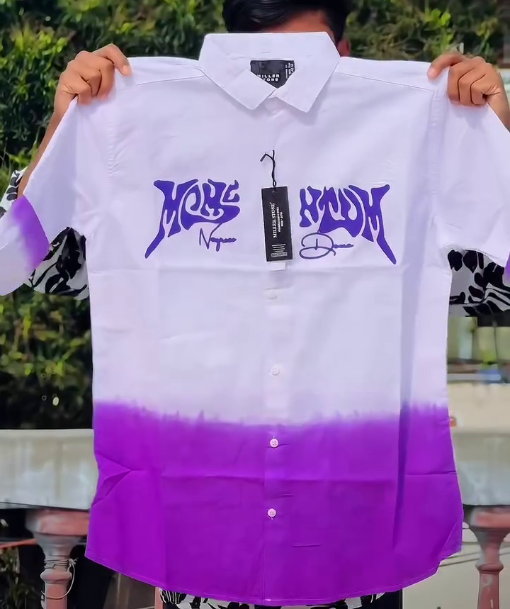 Stylish White and Pink Gradient Graphic Shirt for Trendy Casual Fashion