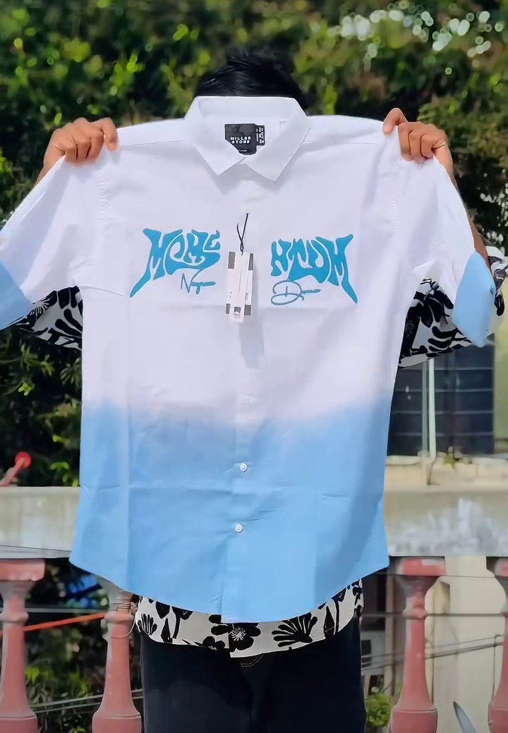 Stylish White and Pink Gradient Graphic Shirt for Trendy Casual Fashion