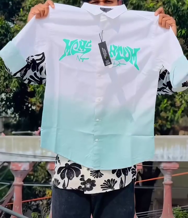 Stylish White and Pink Gradient Graphic Shirt for Trendy Casual Fashion