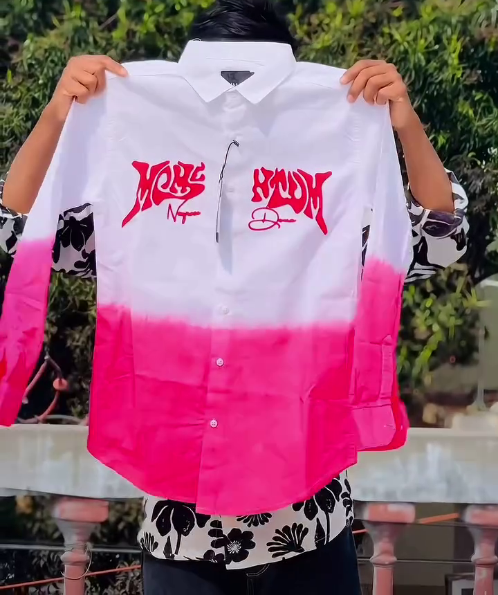 Stylish White and Pink Gradient Graphic Shirt for Trendy Casual Fashion