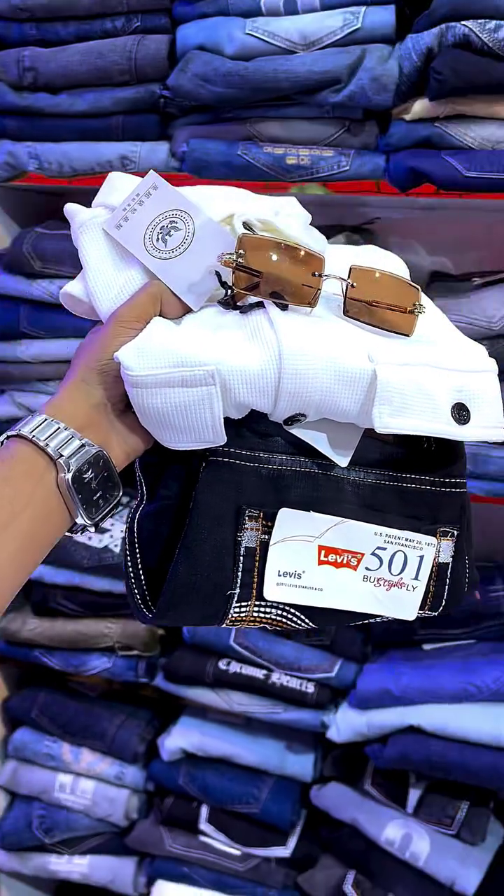 White Textured Shirt with Black Jeans, Sunglasses, and Accessories