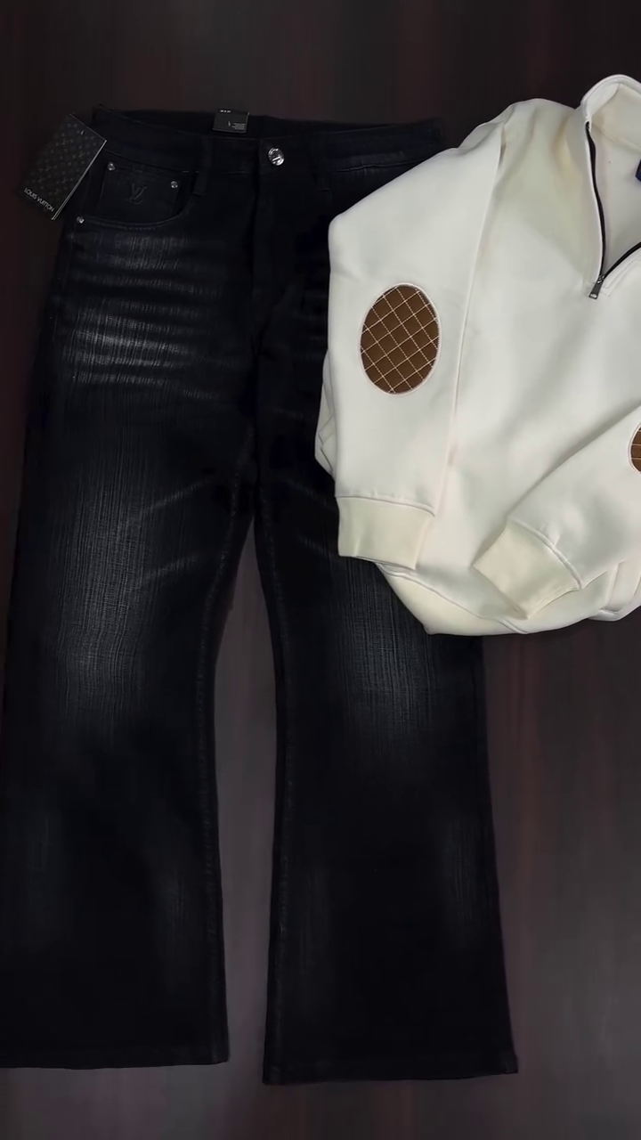 White Half-Zip Sweatshirt with Elbow Patches