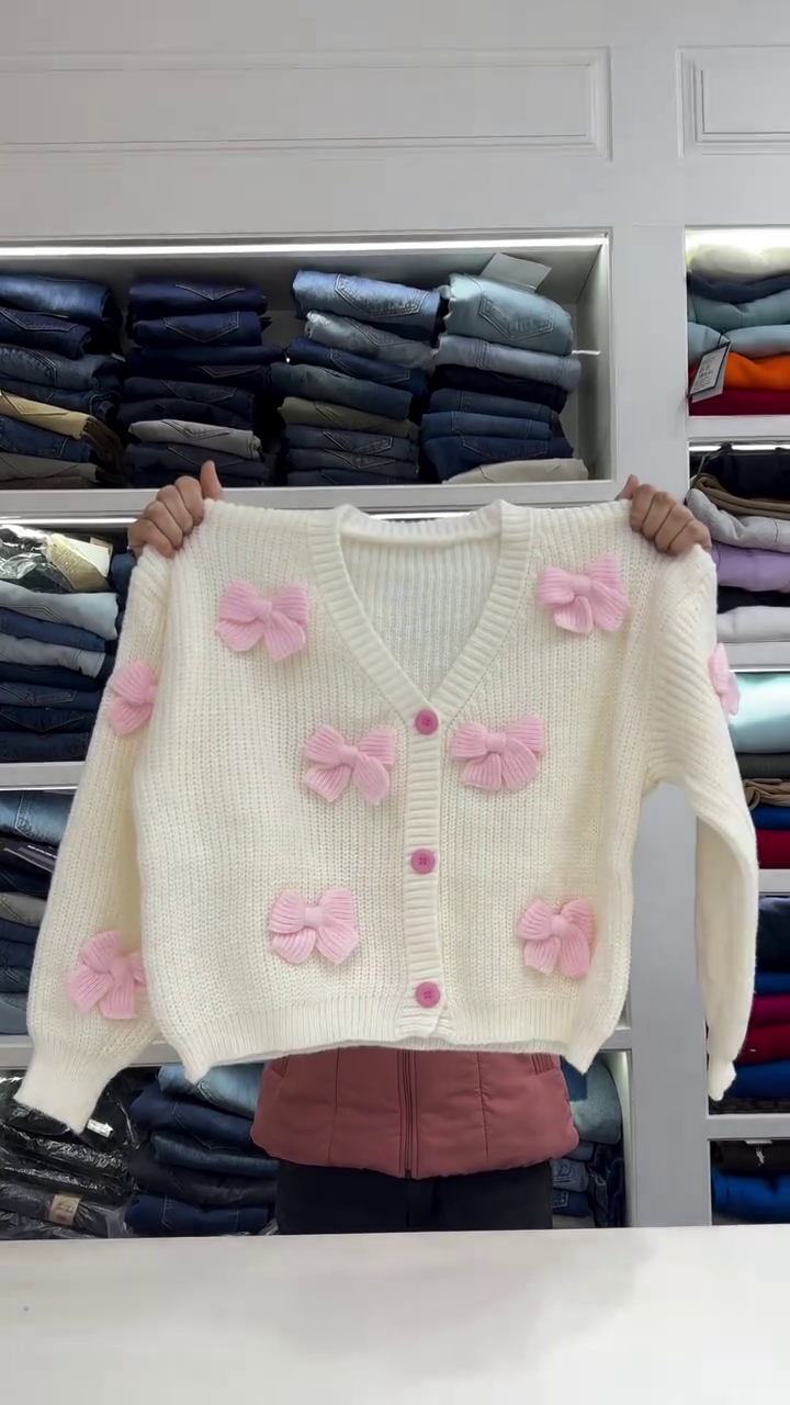 Light Blue Bow Design Cardigan