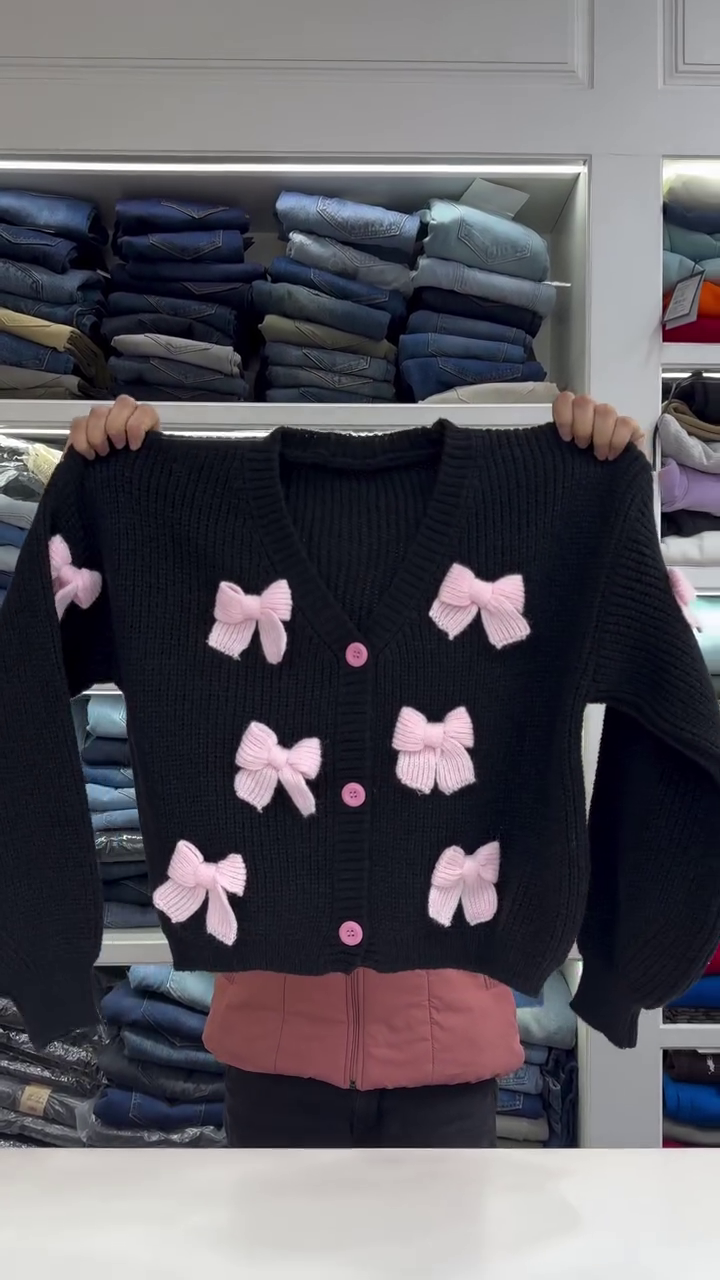 Light Blue Bow Design Cardigan