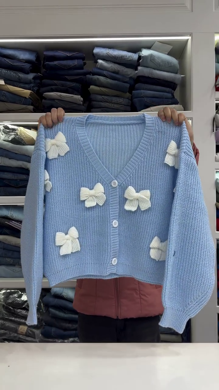 Light Blue Bow Design Cardigan