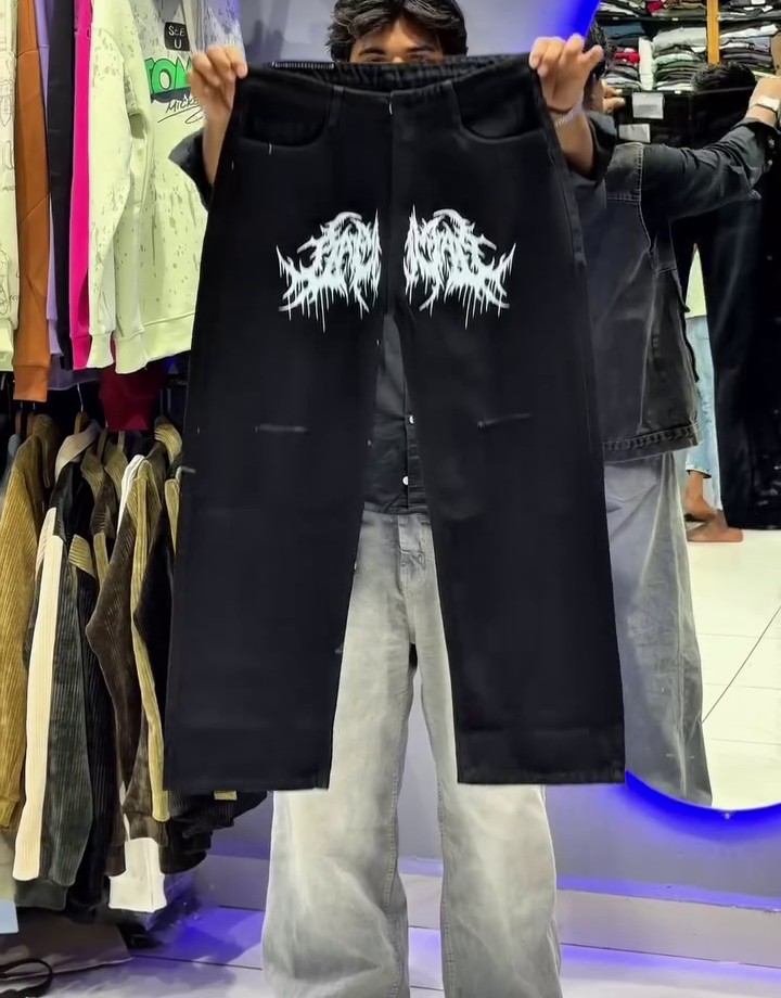 Grey Graphic Printed Denim Jeans