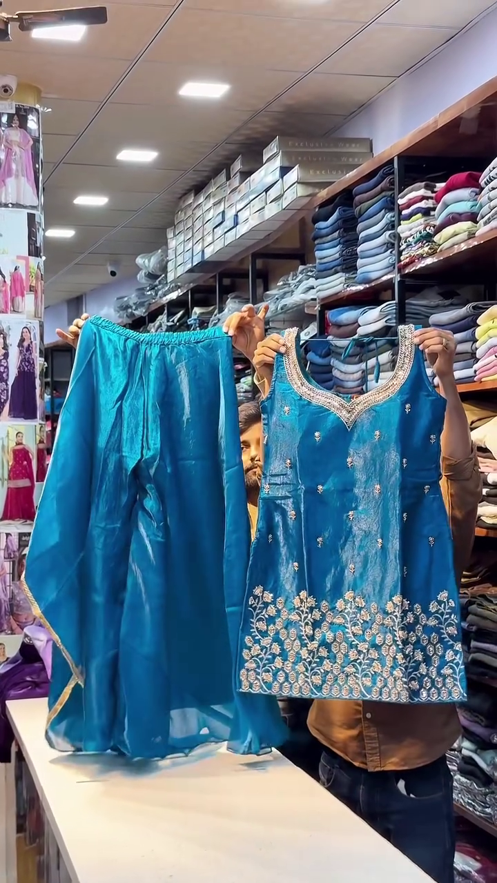 Elegant Teal Traditional Outfit with Embroidery