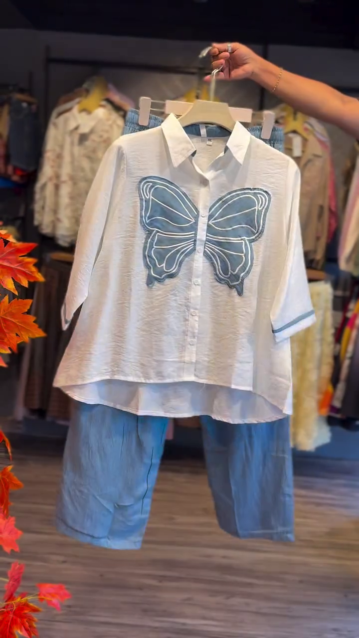 Stylish White Butterfly Embroidered Co-Ord Set for Women