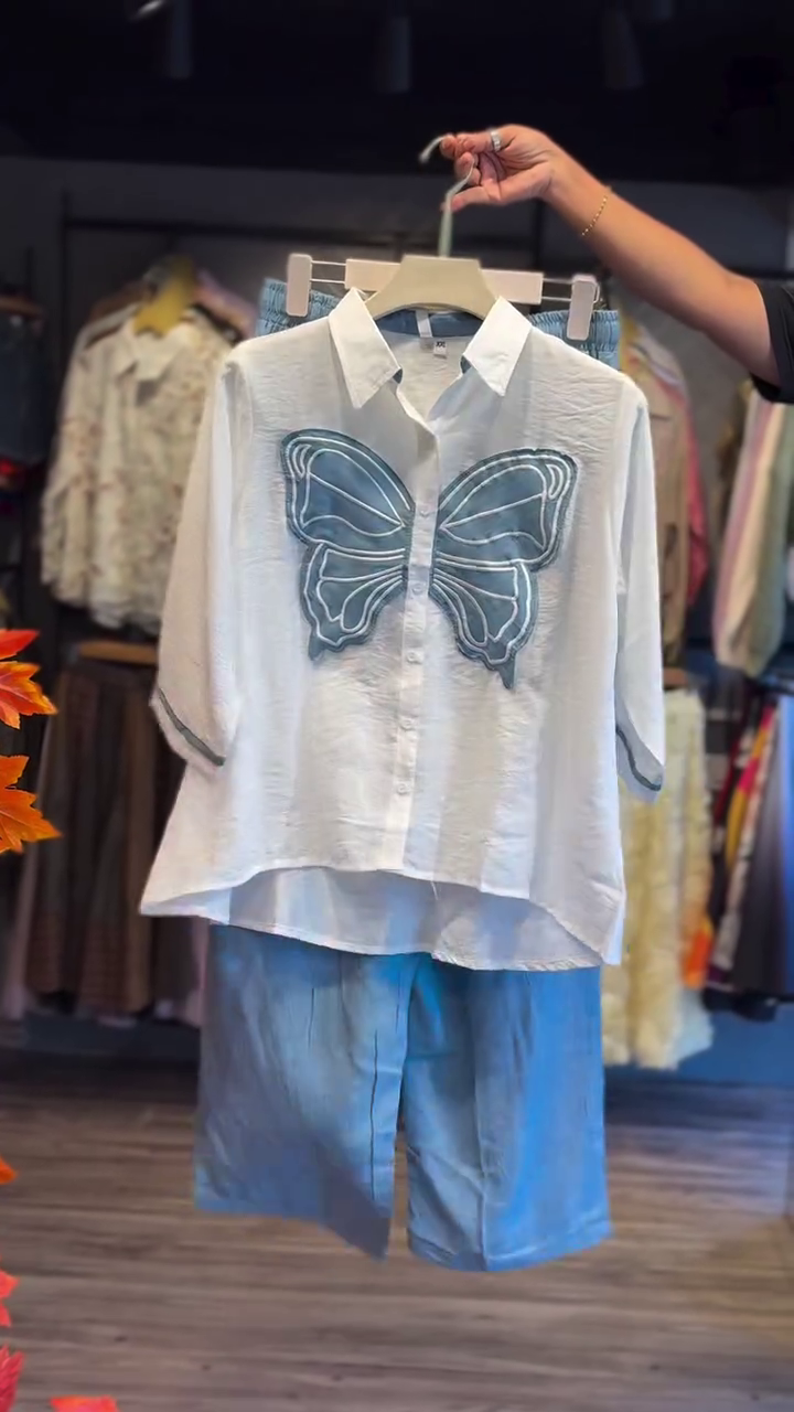 Stylish White Butterfly Embroidered Co-Ord Set for Women