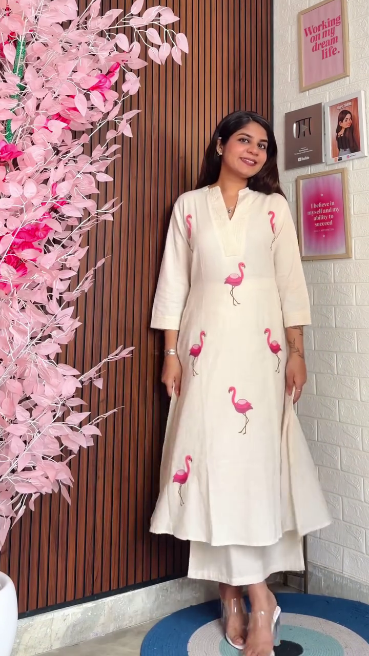 Cream Embroidered Kurta Set