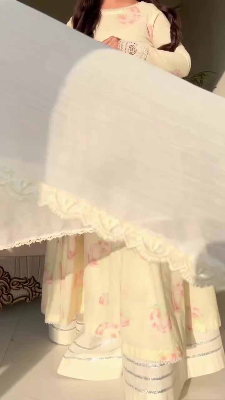 Elegant Cream Floral Anarkali Set with Graceful Flow and Timeless Charm