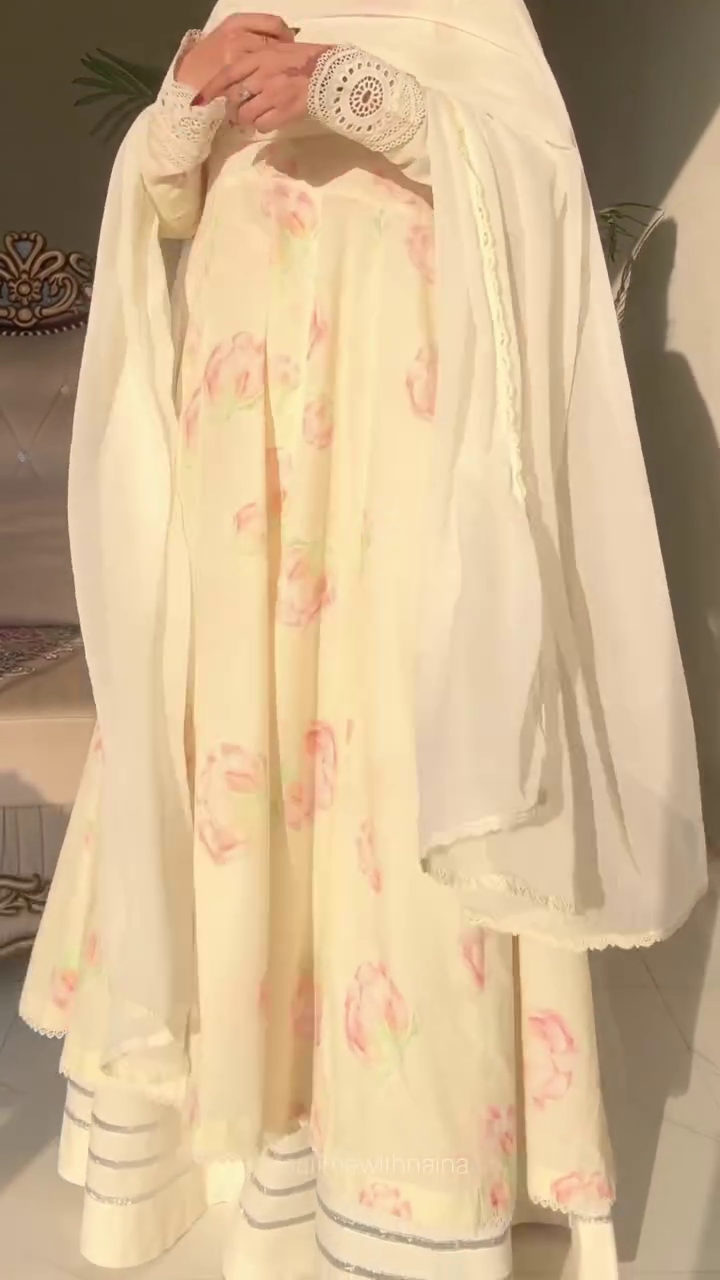 Elegant Cream Floral Anarkali Set with Graceful Flow and Timeless Charm