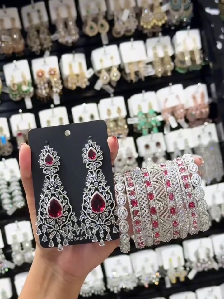 Elegant Silver-Tone Blue Crystal Chandelier Earrings with Matching Designer Bangle Set