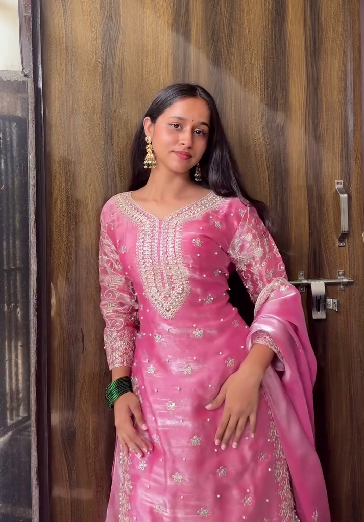 Elegant Pink Embroidered Ethnic Suit