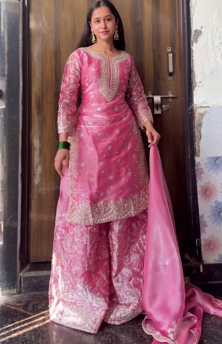 Elegant Pink Embroidered Ethnic Suit