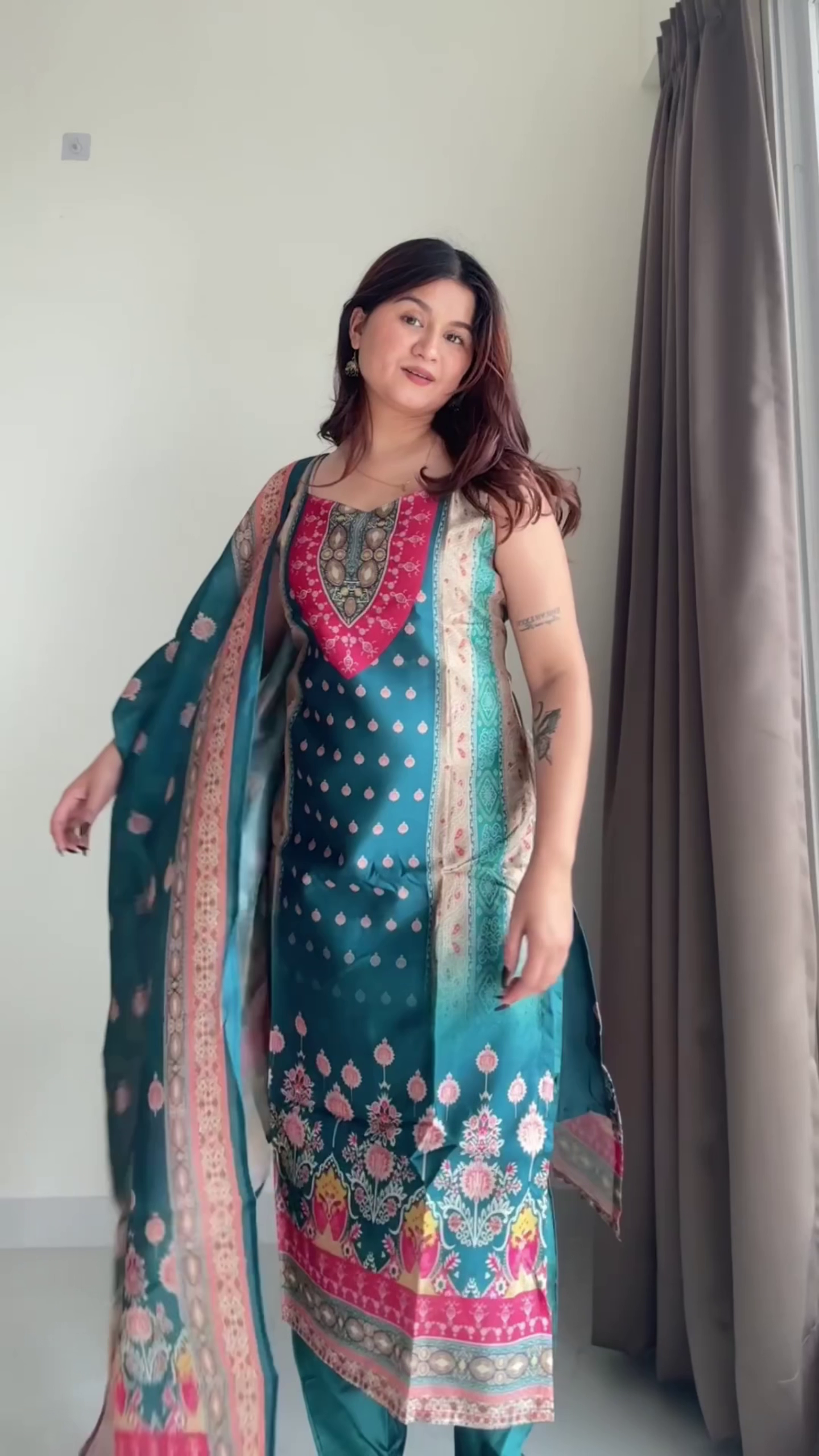 Elegant Black Embroidered Ethnic Suit with Lavender Accents