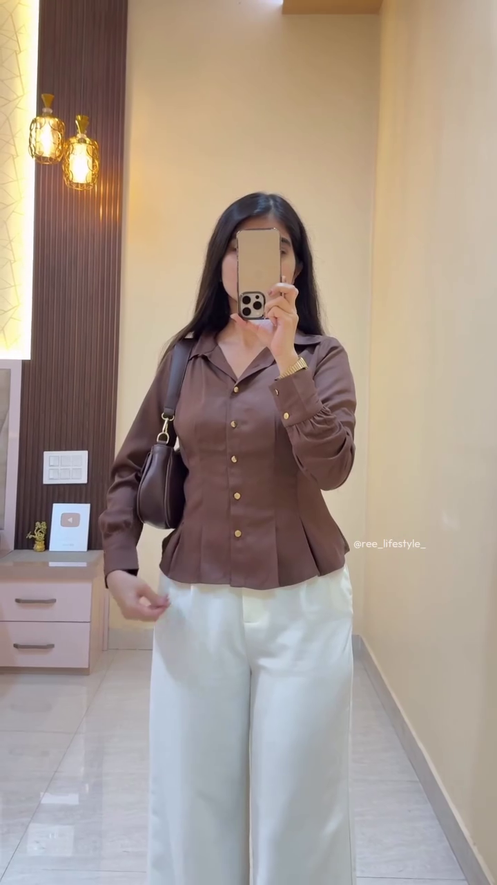 Chic Blue Striped Shirt with Classic White Trousers