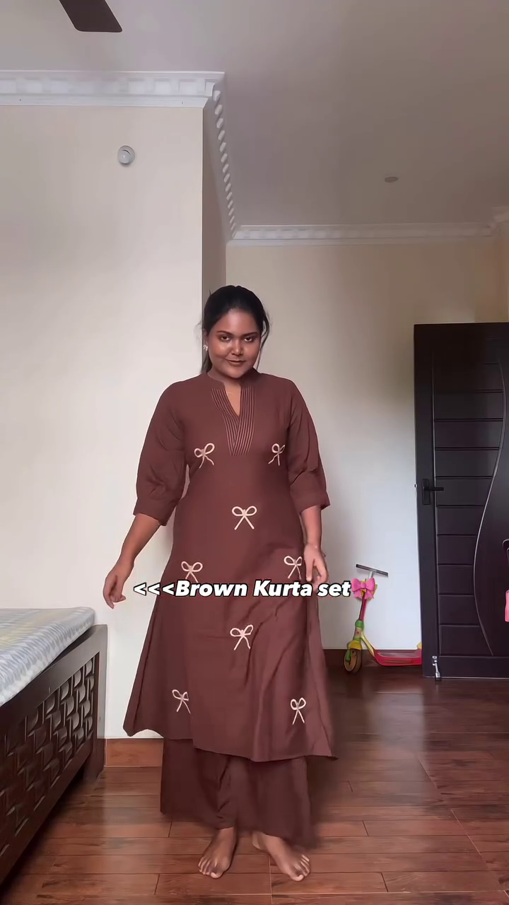 Elegant Brown Kurta Set with Minimal Bow Motif