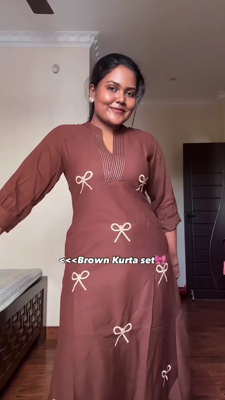 Elegant Brown Kurta Set with Minimal Bow Motif