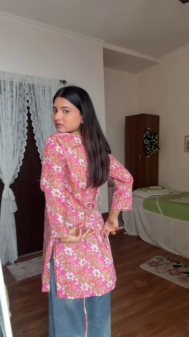 Elegant Pastel Floral Short Kurti