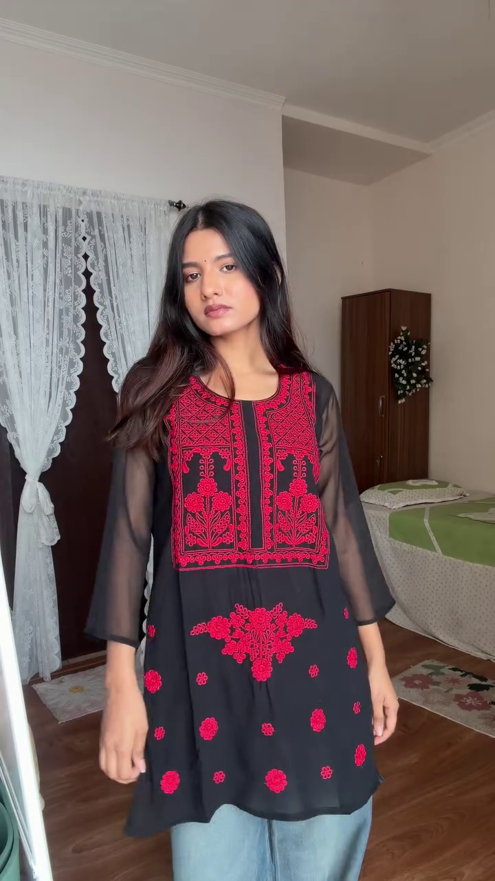 Elegant Pastel Floral Short Kurti