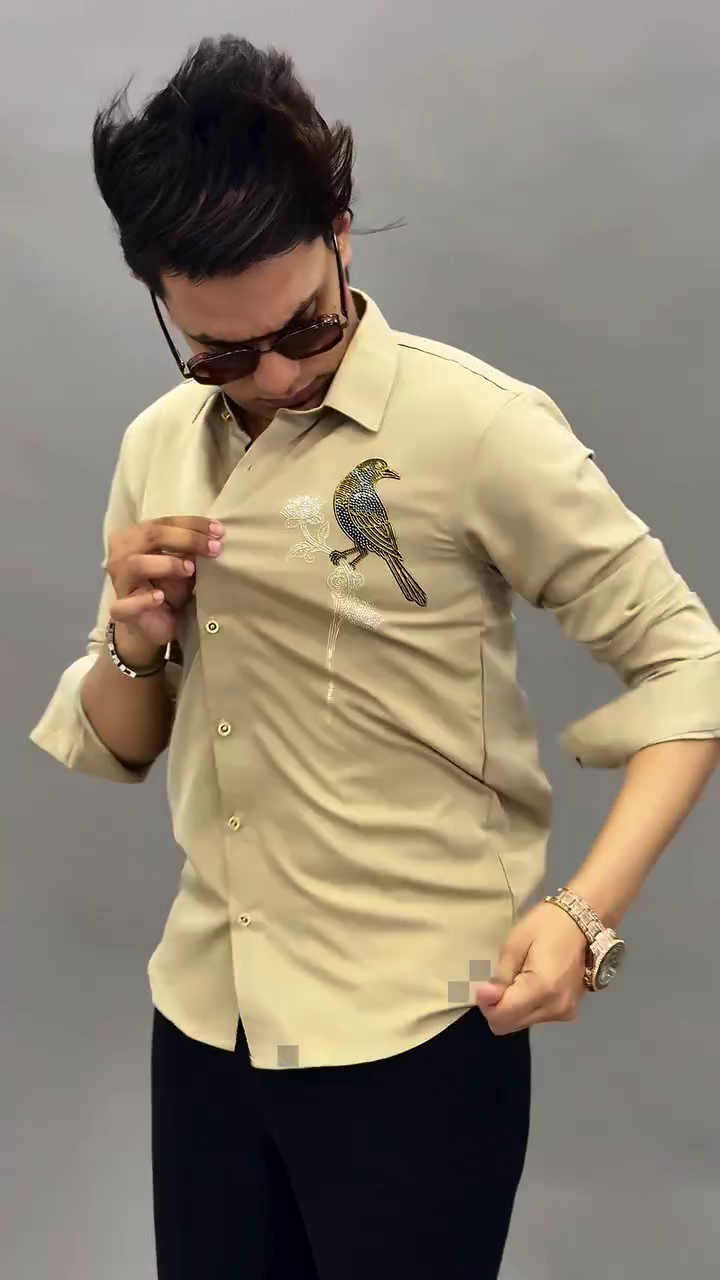 Designer Brown Bird Embroidery Shirt