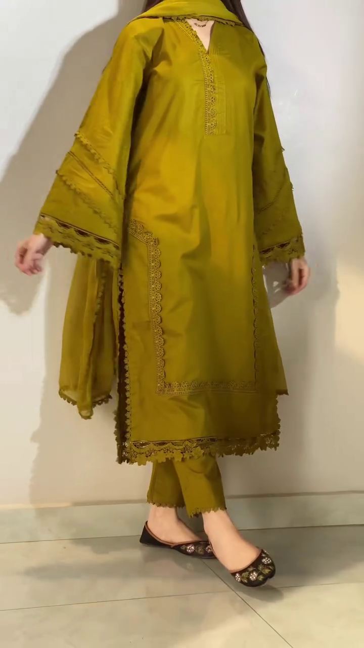 Elegant Olive Green Embroidered Kurti