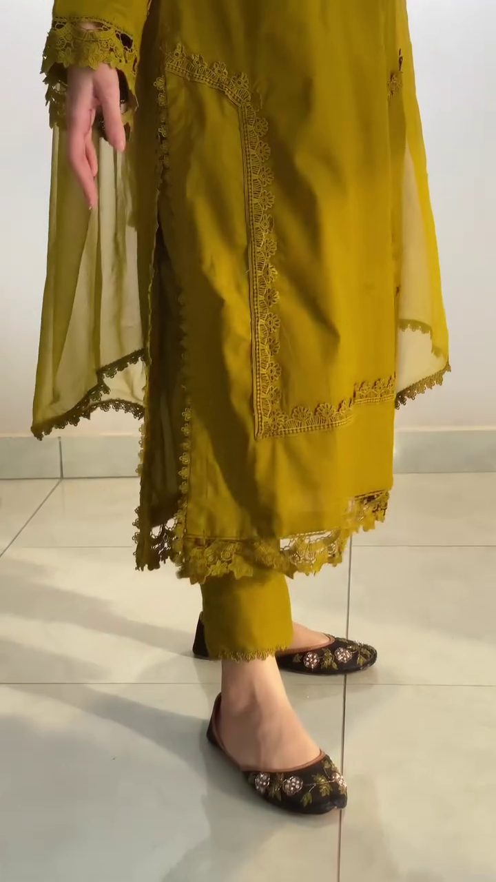 Elegant Olive Green Embroidered Kurti