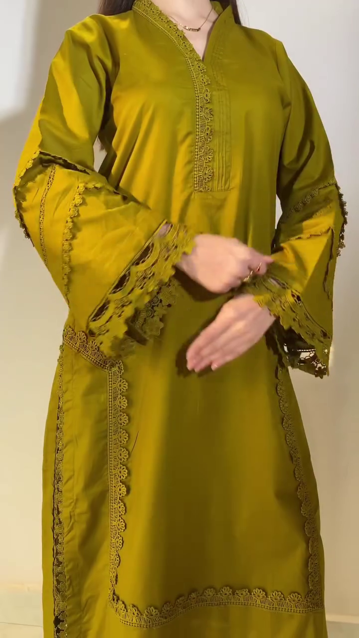 Elegant Olive Green Embroidered Kurti