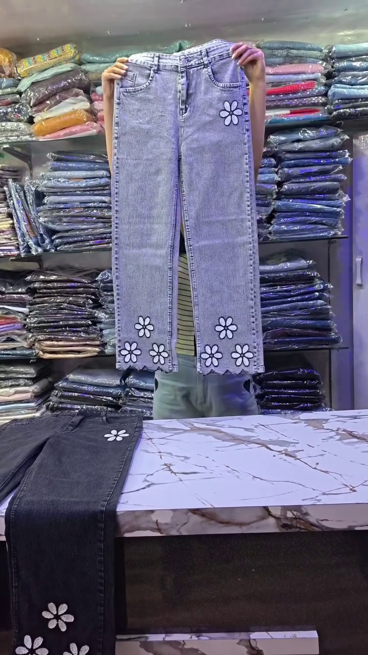 Floral Embroidered Denim Jeans