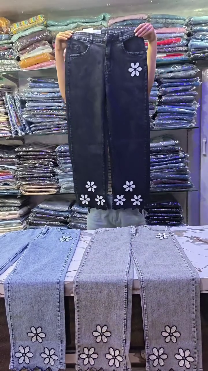 Floral Embroidered Denim Jeans